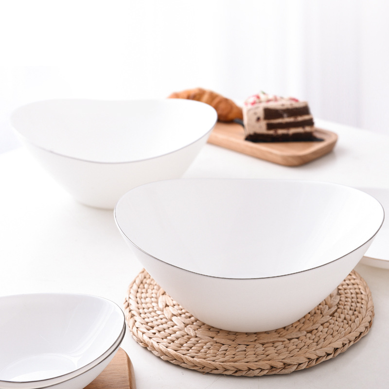 餐宝chinbull白色镶边碗白玉瓷碗汤碗面碗沙拉碗一件代发