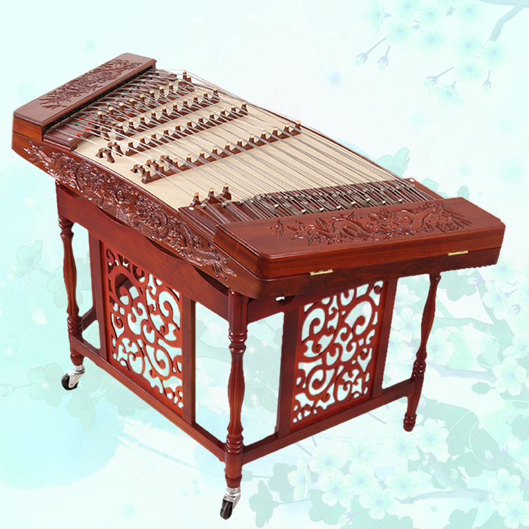 402扬琴乐器 厂家销售红花梨木雕龙杨琴 双龙戏珠平雕洋琴