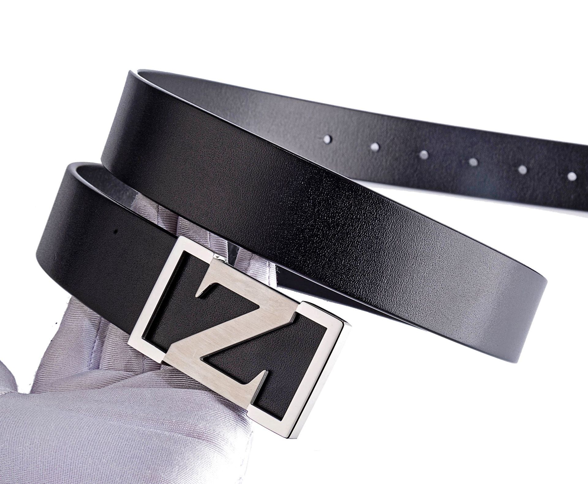 男士不锈钢扣头真皮腰带 意大利进口头层牛皮纯牛皮平滑扣皮带