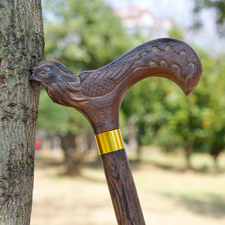 老人实木拐杖鸡翅木雕刻龙凤拐杖爷爷奶奶送礼祝寿礼品老年拐杖