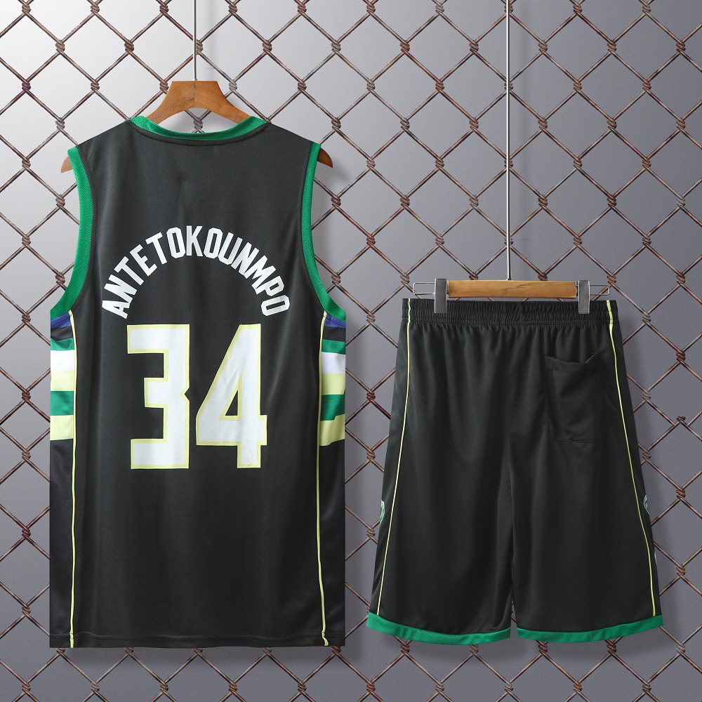 雄鹿队字母哥34号球衣夏篮球服套装男定制比赛训练服背心团购队服