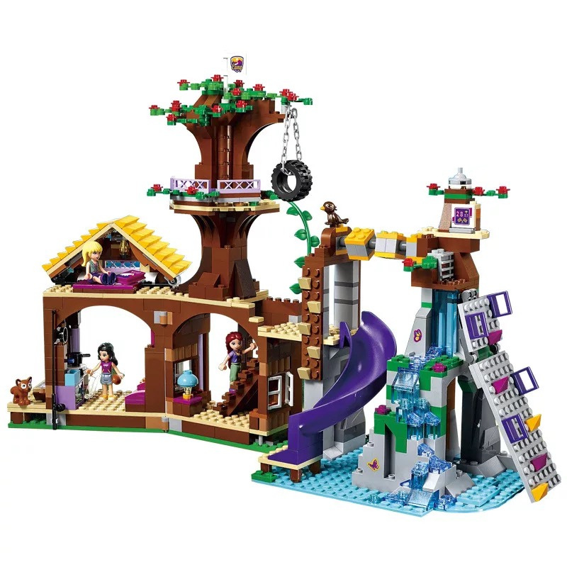 双象3019女孩积木冒险营地树屋 儿童小颗粒积木拼装玩具10497同款