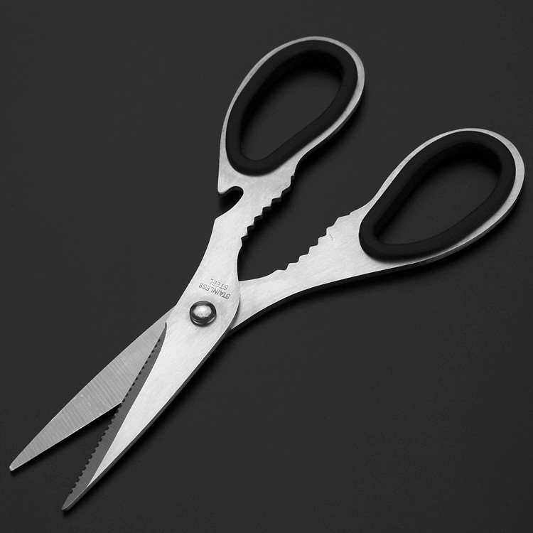 高品质厨房剪刀 不锈钢多功能锋利剪刀 全钢鸡骨剪 带开瓶器2.5mm