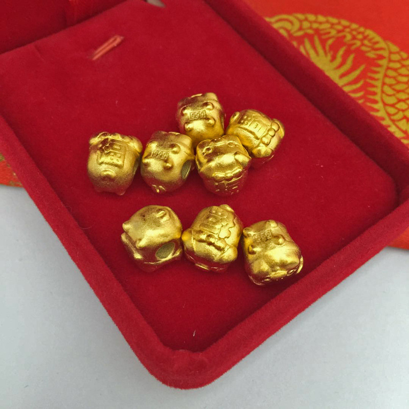 小礼品镀金饰品金钱小猪仔diy手串配件 孔金猪仔项链配饰批发厂家