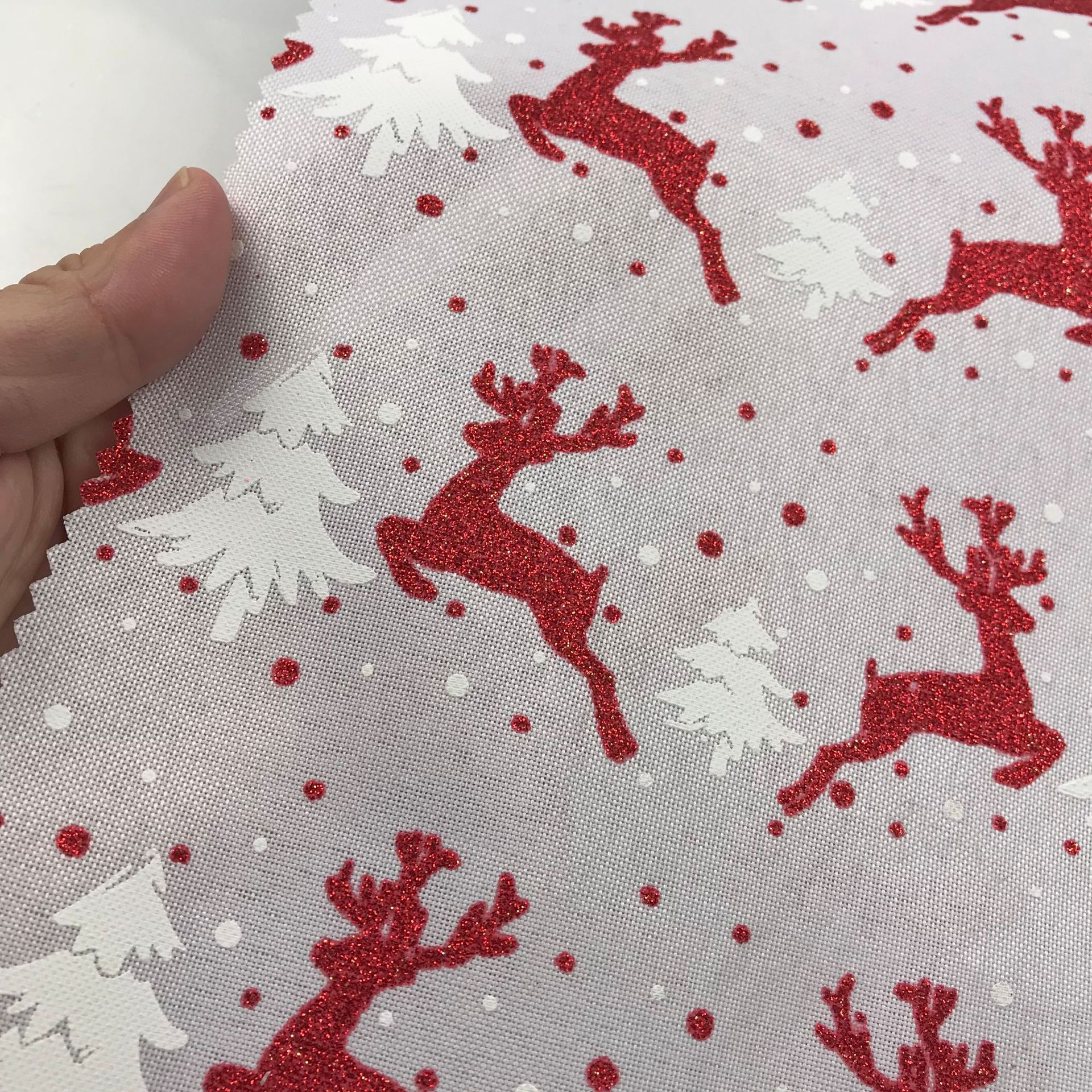 圣诞系列面料 圣诞树驯鹿印花图案仿麻布印花场地 布置道具装饰布