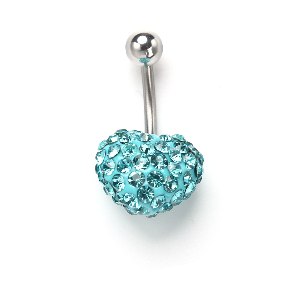 新款香巴拉球满钻肚脐钉镶钻爱心形肚脐环桃心肚脐钉人体穿刺饰品