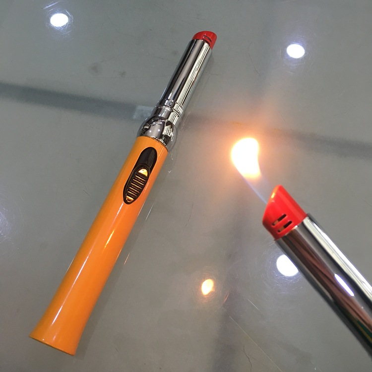 跨境内销wm0066长条口红充气明火打火机厨房火锅户外点火器批发