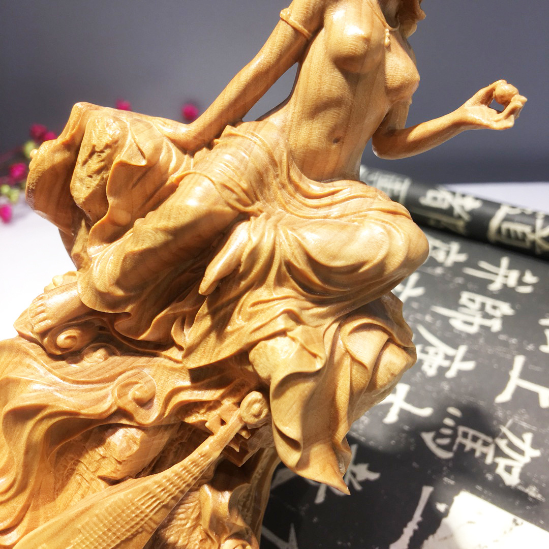 小叶黄杨木雕刻 弁财天女,辩才天女,吉祥天女 雕刻工艺品 摆件