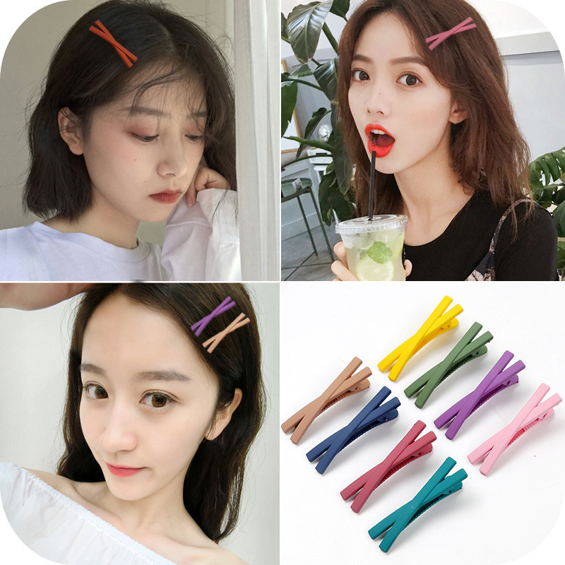 [Aiqi] Korean Simple Temperamental Candy Color Cross Clip Color Bang Clip Internet Influencer Hair Clip H0424