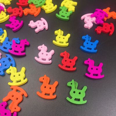 多彩木马木纽扣七彩卡通木质纽扣diy装饰木头扣50个一包