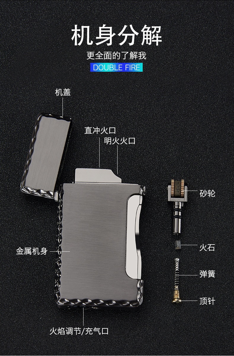 pl168砂轮明火直冲打火机双火转换侧打充气个性刻字定制地摊货