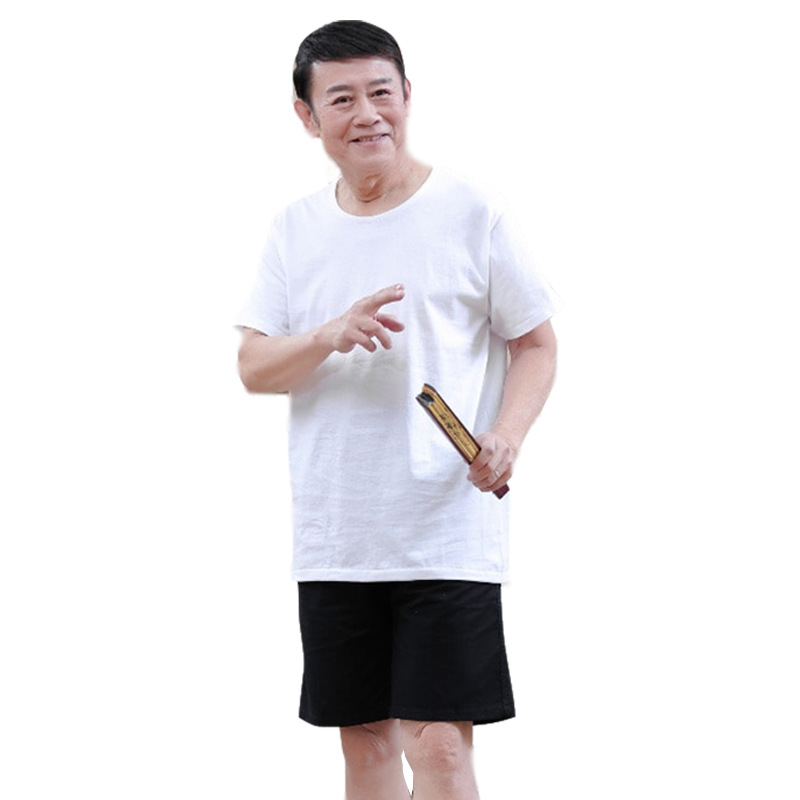 Middle-Aged and Elderly Men's Short-Sleeved T-shirt Cotton Undershirt Vest Loose Old Man Shirt plus-Sized plus-Sized Home Dad Wear