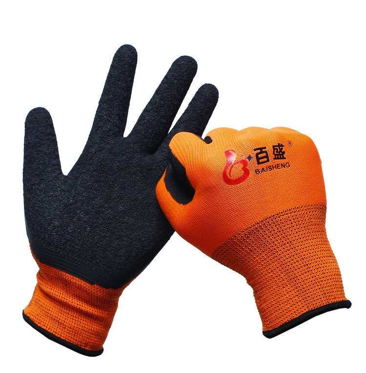 十三针百盛尼龙线乳胶平挂皱纹劳保手套透气防滑耐磨线胶工地手套