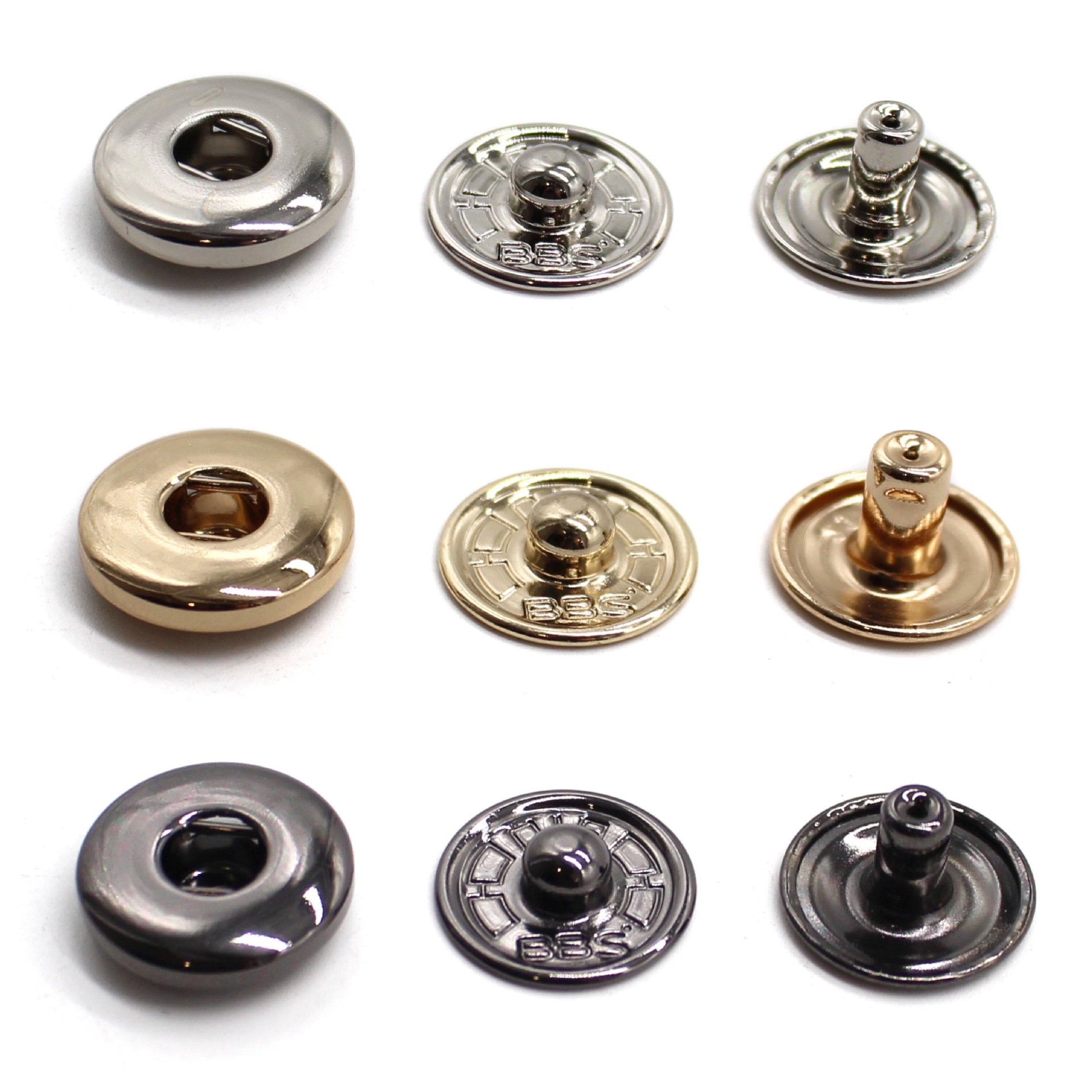 厂家直销现货羽绒服辅料纽扣按扣子母扣挂镀四合扣底三件啪扣敲扣