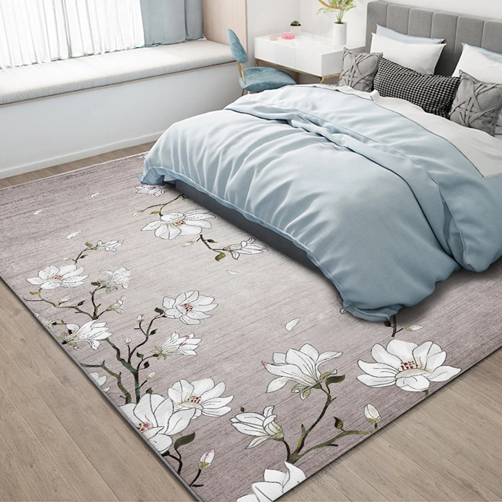 跨境代发新中式素雅花鸟唯美落花客厅卧室厨房床边地毯地垫定制