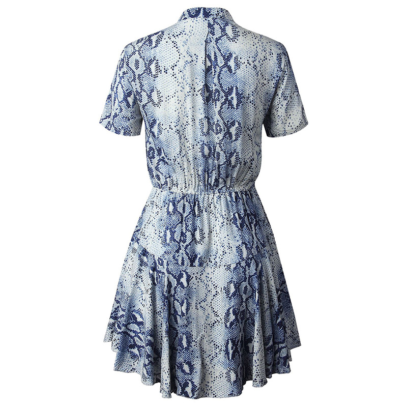 2020春夏女装时尚格纹扣子收腰短袖连衣裙印花纽扣衬衫裙310222