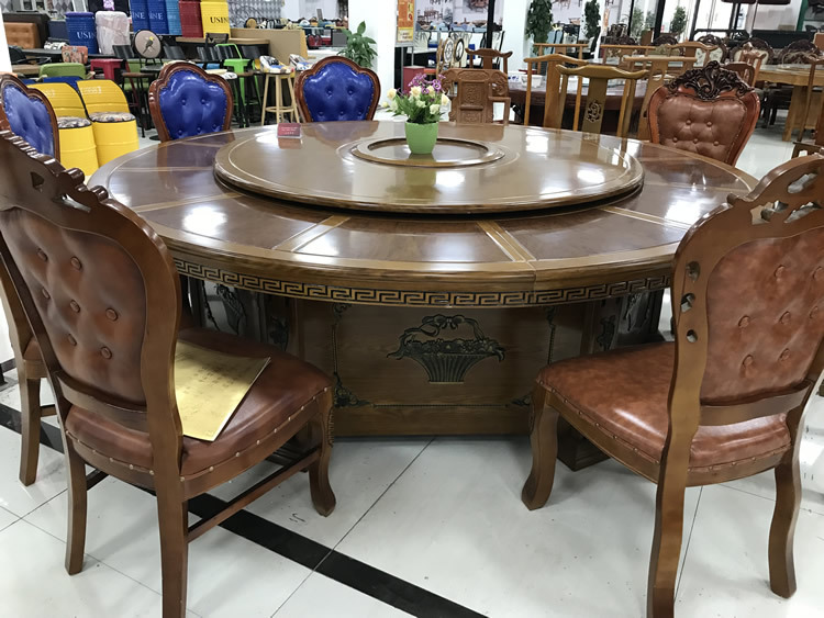 酒楼实木电动大圆桌餐桌椅酒店家具饭店包间手动转盘圆桌椅组合