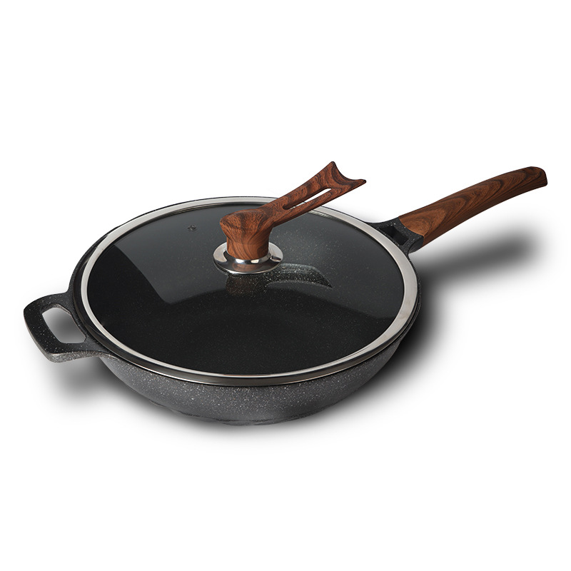 One Piece Dropshipping Medical Stone 32cm Cyclone Bottom Non-Stick Wok Die Casting Kitchen Frying Pan Multi-Functional Applicable to Gas Stove