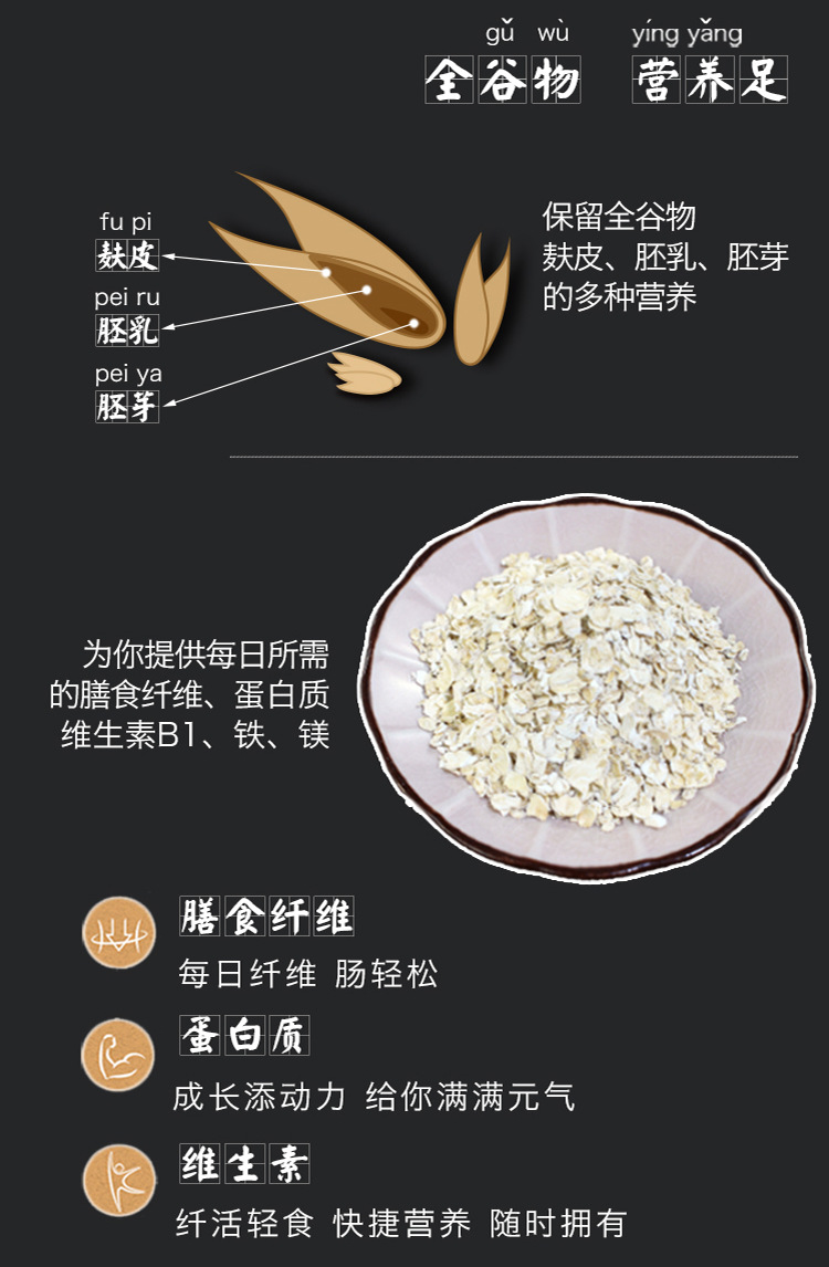 北燕燕麦片400g*2袋无糖精无脱脂原味代餐纯麦片冲饮即食早餐袋装