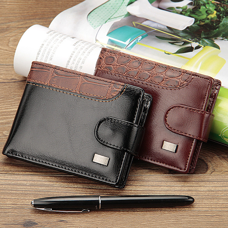 Men's Wallet Dollar Handbag Men's Wallet Short Leather Patchwork Buckle Dollar Handbag Horizontal Wallet Wallet