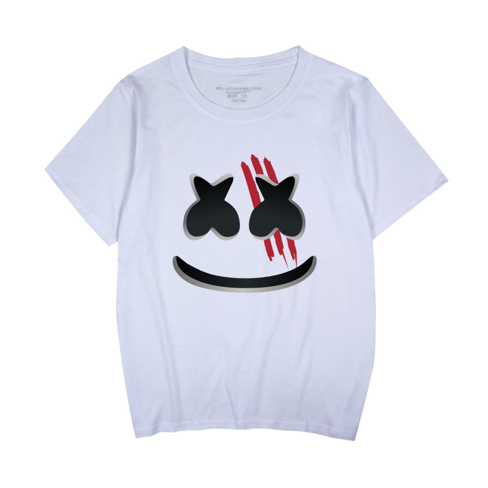 跨境专供欧美 marshmello棉花糖脸印花周边宽松款男女夏季短袖t恤