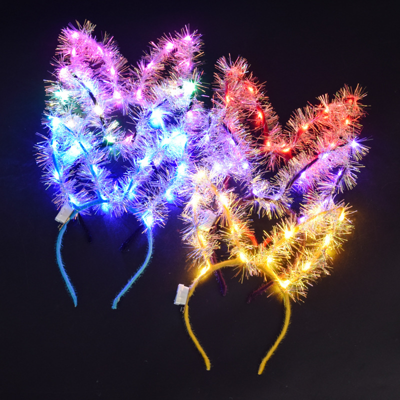 New Lengthened 14 Lights Gold Silk Luminous Rabbit Ears Push Scan Code Flash Small Gifts Hot Sale Luminous Toys Wholesale