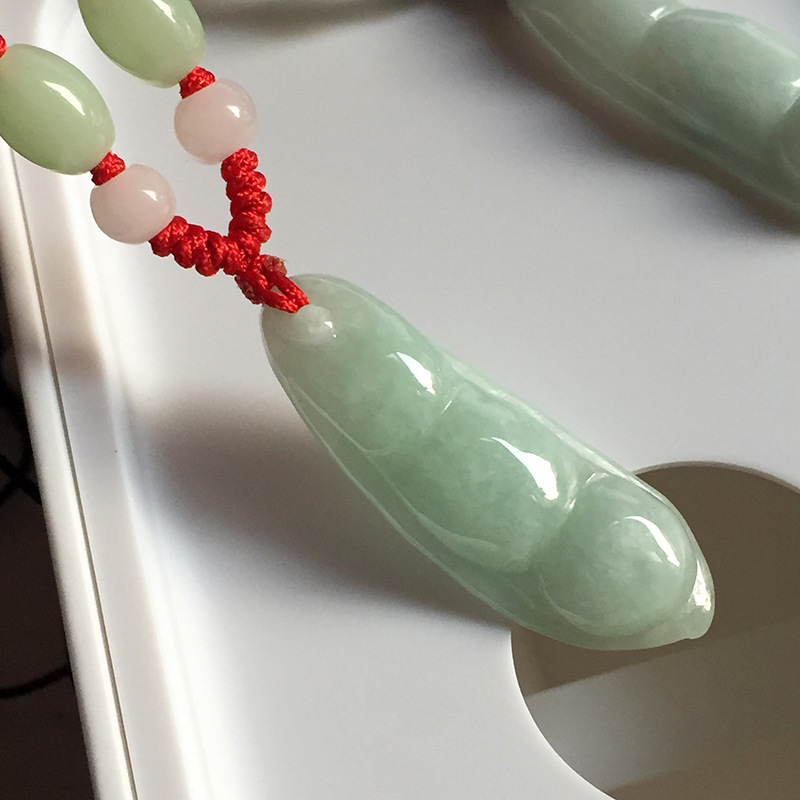 天然正品a货缅甸翡翠四季豆吊坠富贵豆玉石玉器挂件聪明福豆玉坠