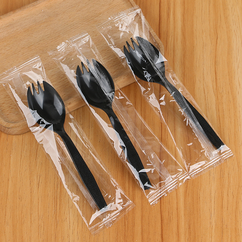现货批发一次性叉勺 独立包装带纸巾叉勺 快餐外卖打包勺子叉子