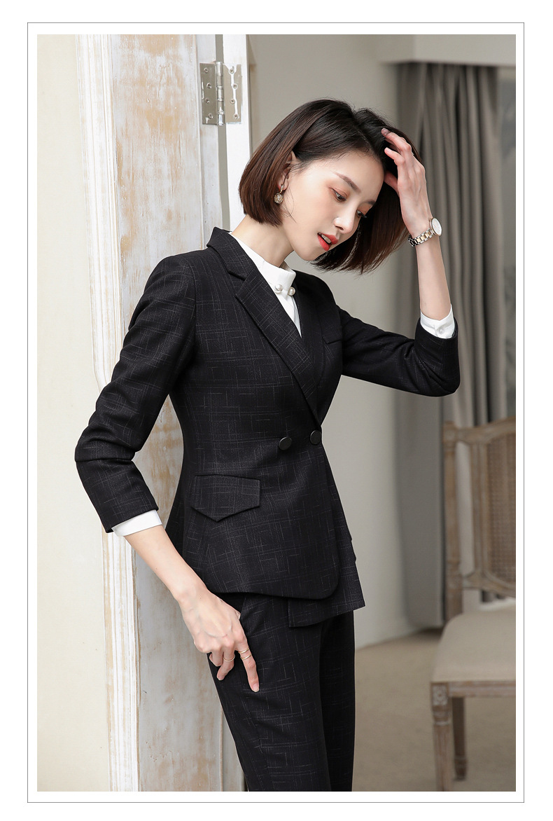 黑色双排扣西装套装女韩版气质ol职业装2019秋季新款珠宝店工作服