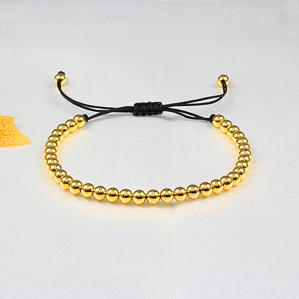 欧美简约男士手链 时尚新款骷髅头镶钻铜珠手绳 创意串珠编织手环￥6