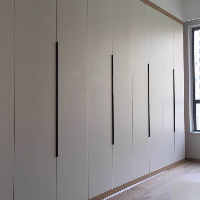 黑色免打孔暗藏长拉手美式北欧橱柜衣柜门圆弧铝材封边隐形铝拉手