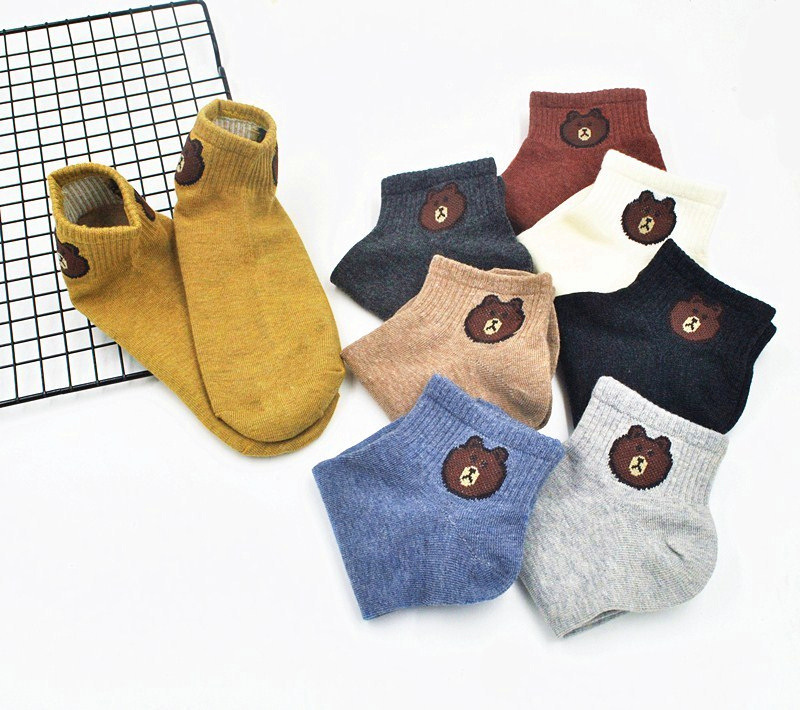网红小熊短袜 全棉复古卡通船袜 可爱熊头浅口女士透气春夏船袜子