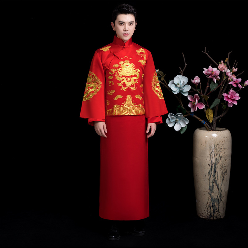 古风大红吴奇隆同款男士秀禾服 中式结婚礼服新郎敬酒服唐装马褂