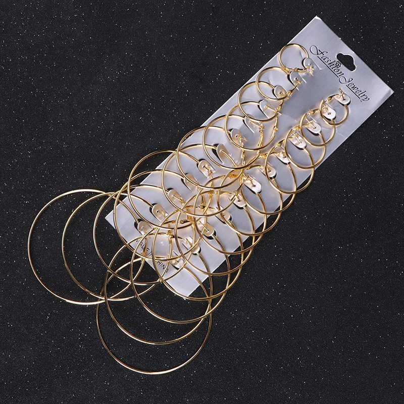 New Europe and America Cross Border Popular Golden Earring Accessories Exaggerated Big Ear Ring 12 Pairs Combination Set Wish Earrings