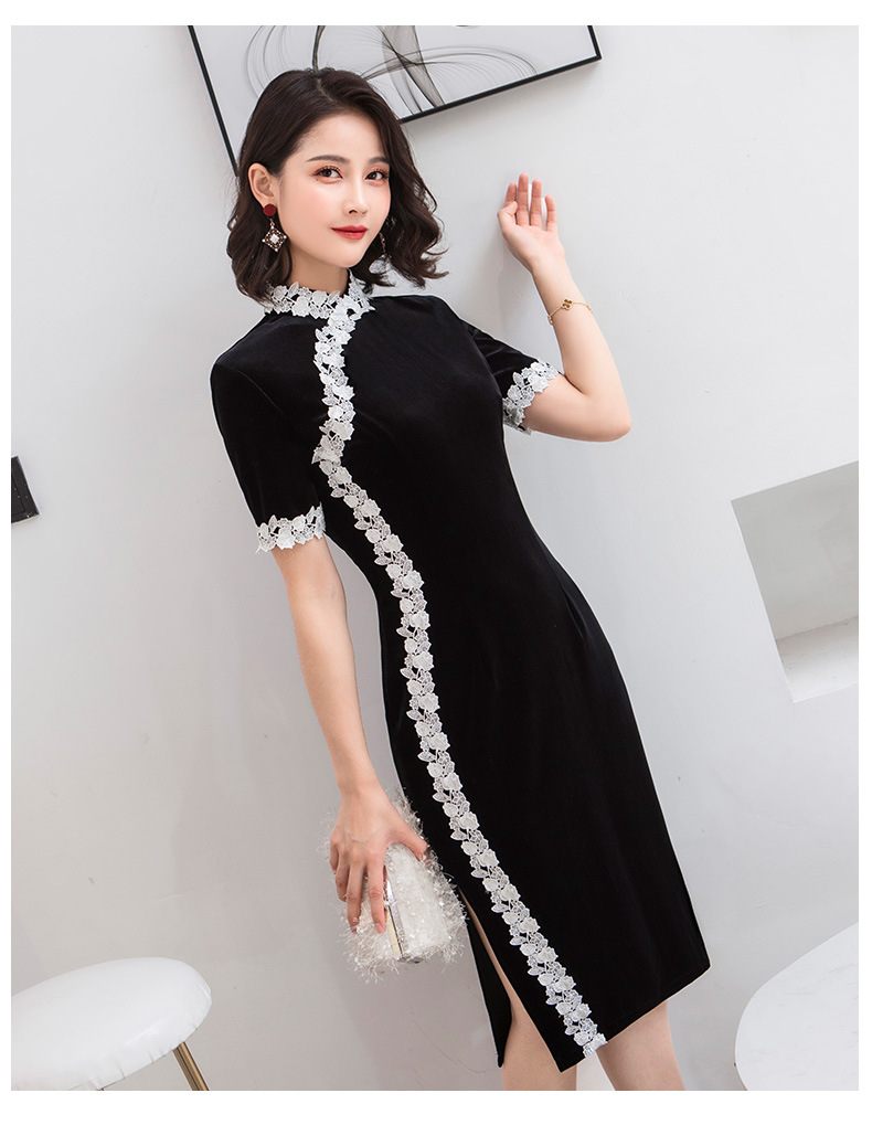 旗袍年经款金丝绒连衣裙女秋冬新款大码中长款优雅修身改良旗袍