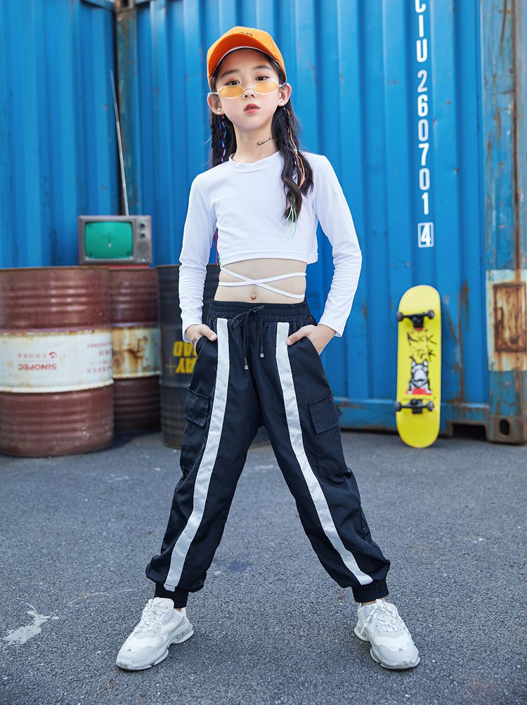 儿童爵士舞服装露脐上衣短款嘻哈女童街舞套装女孩演出服表演六一