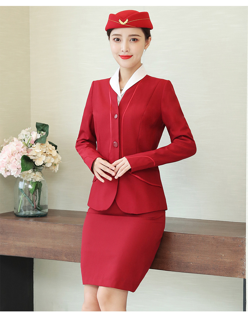 春秋新款职业装套装女时尚高铁空姐制服三件套酒店美容工作服