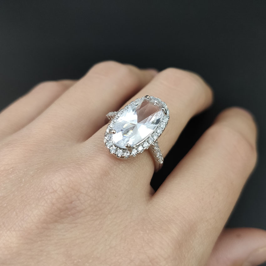 随变  wish热卖跨境饰品 欧美时尚椭圆托帕石订婚戒指 宝石指环