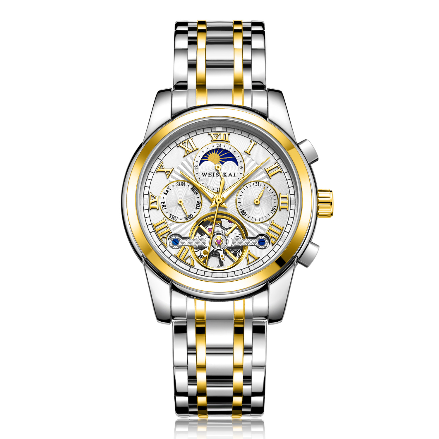 瑞士正品【weisikai/威斯凯】男士防水自动机械表多功能手表男
