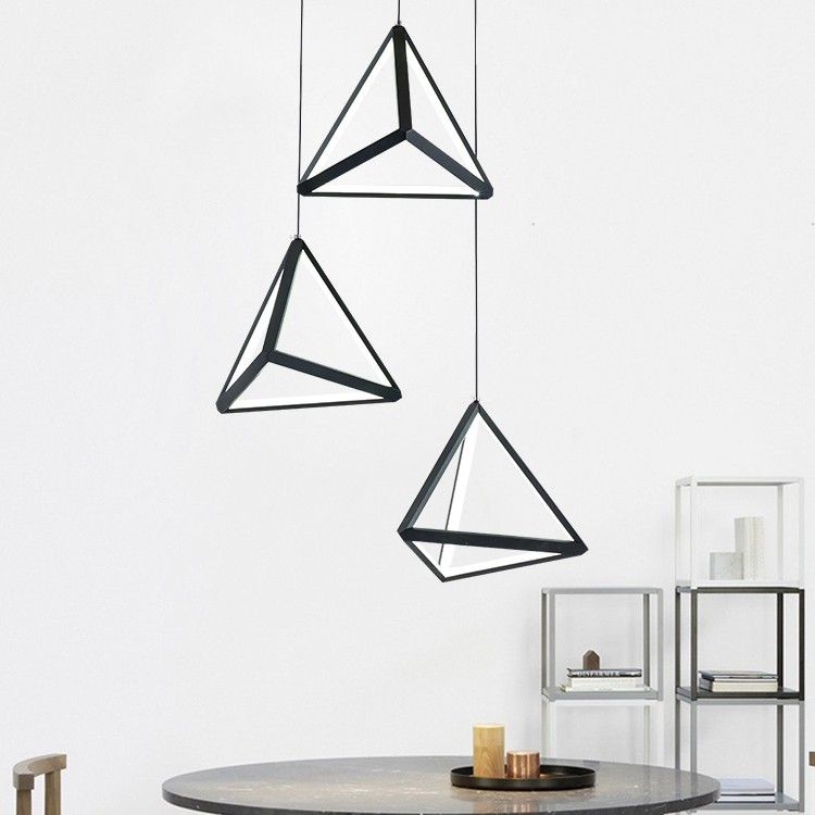 现代简约三角形个性创意三头餐厅卧室奶茶铁艺led书房客厅小吊灯