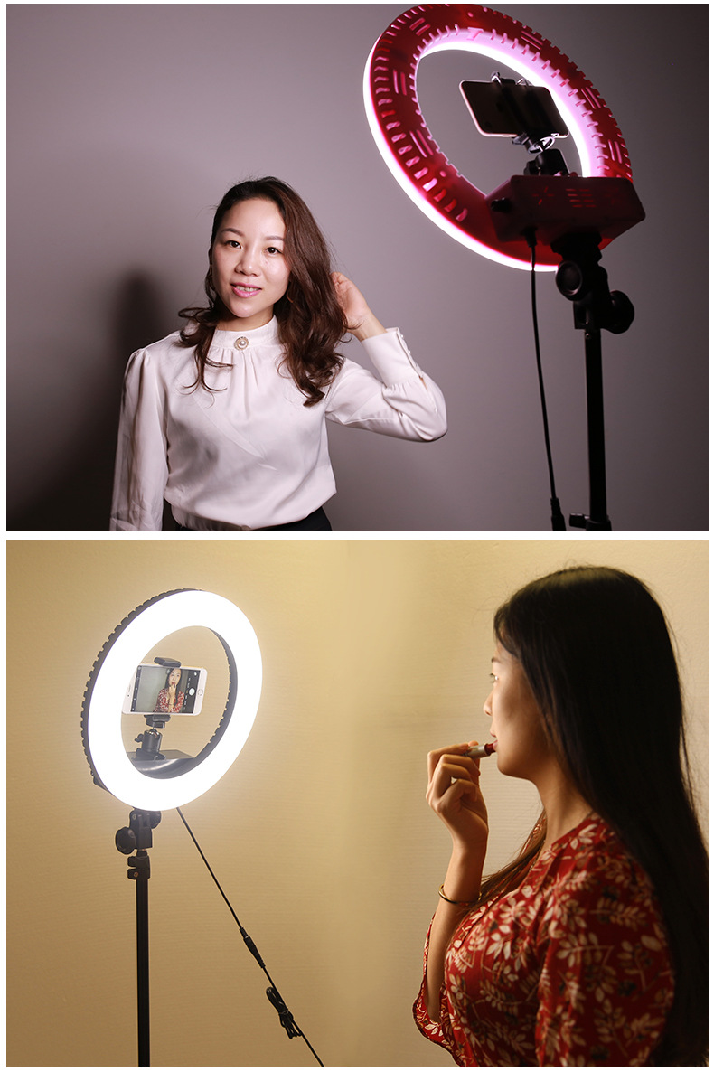 14寸手机直播补光灯落地支架环形灯主播直播美颜灯摄影自拍打光灯