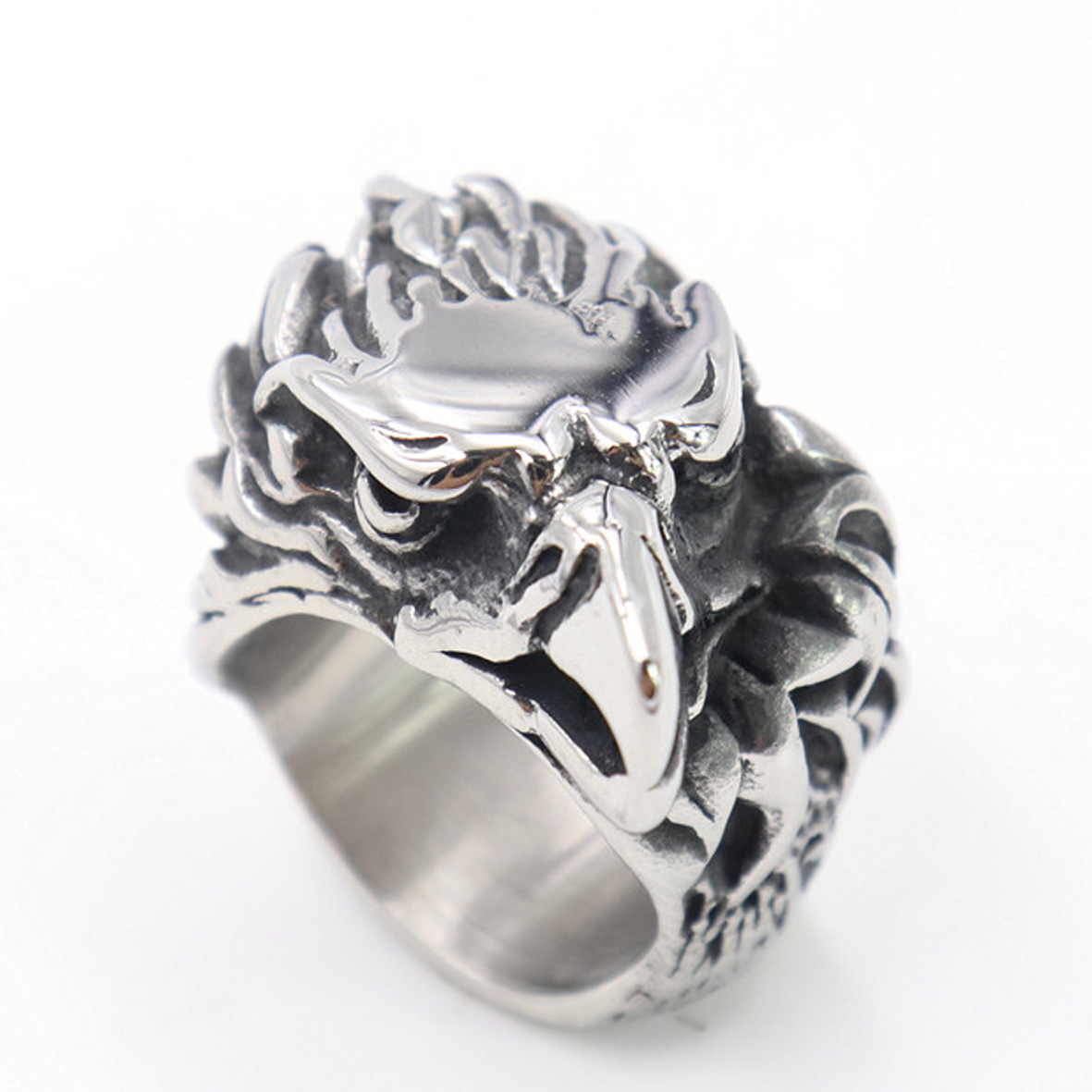 欧美热销 个性复古动物造型系列 鹰头戒指 实心男士指环 不锈钢