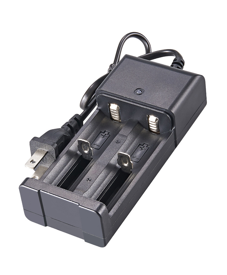 18650充电器双槽37v锂电池照明灯矿灯2节电池充电220v扁插直充