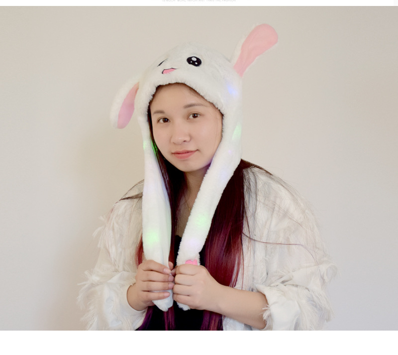 抖音同款一捏长耳朵会动的帽子网红兔子帽兔耳朵帽可爱小兔气囊帽