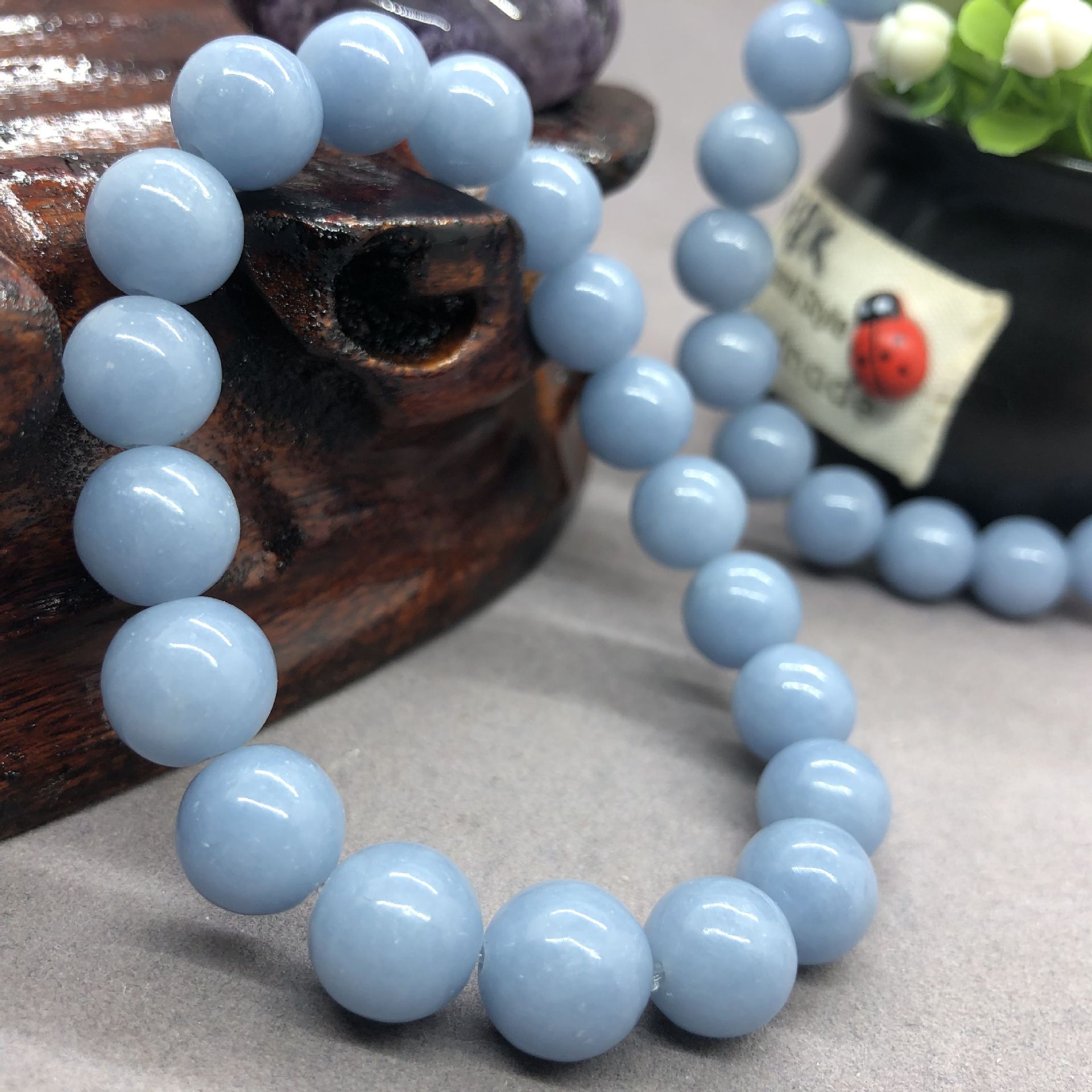 5a纯天然蓝色天使石圆珠手链批发 angelite手链转运辟邪厂家直销