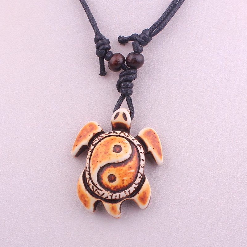 太极八卦乌龟项链仿牦牛骨雕吊坠热销欧美风仿骨个性海龟项坠批发