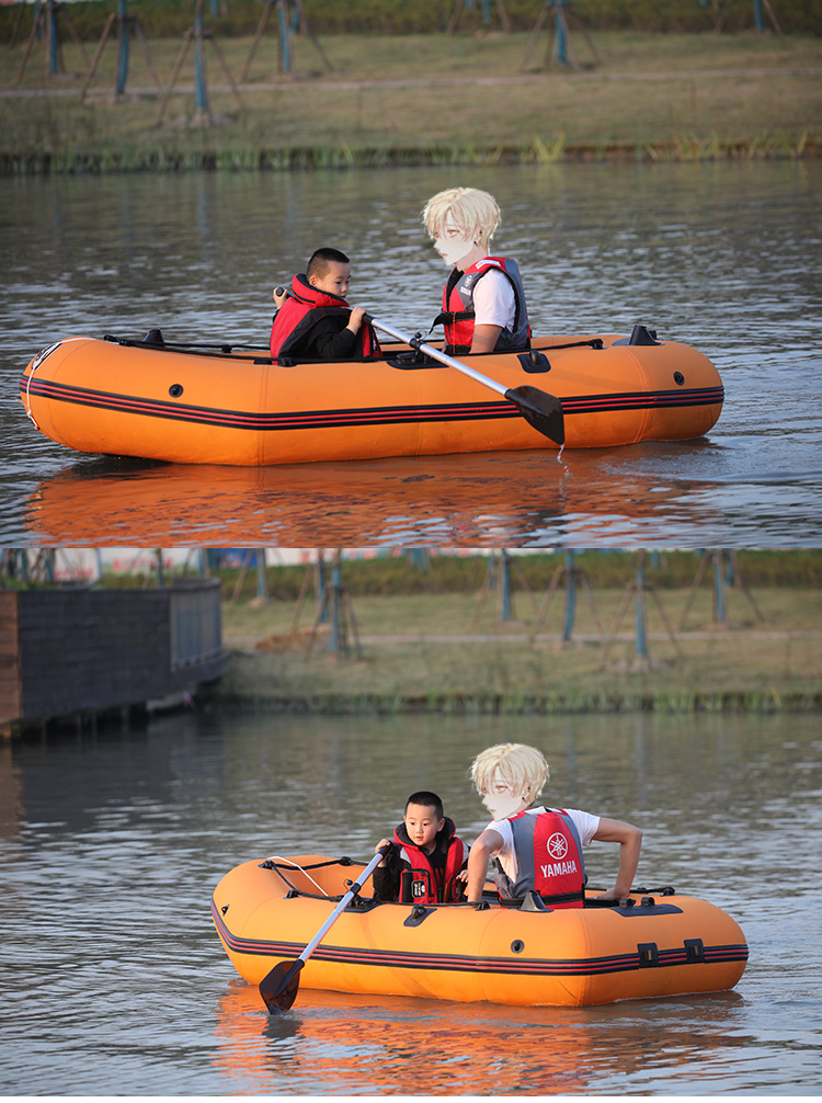 充气船橡皮艇加厚2人钓鱼船2米皮划艇拉丝底气垫船硬底耐磨