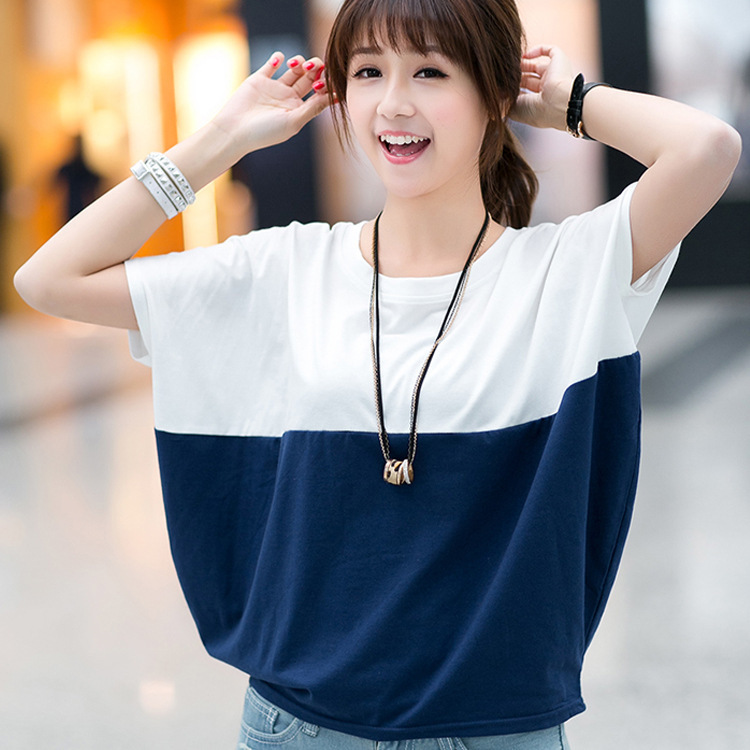 Top Summer Korean Style Large Size Women's Clothing Loose-Fitting Batwing Sleeve Shirt Student Women's Short-Sleeved T-shirt Plump Girls Summer Clothing T-shirt Fashion