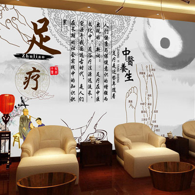 中医养生馆壁纸汗蒸足疗店美容店背景墙推拿按摩店3d装饰墙纸壁画