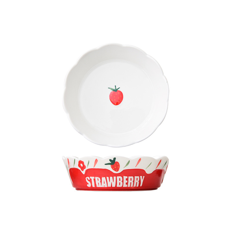 Cute Strawberry Ceramic Tableware Fresh Household Baking Pan Baking Tray Bowl Dinner Plate Plate Deep Soup Plate Salad Bowl